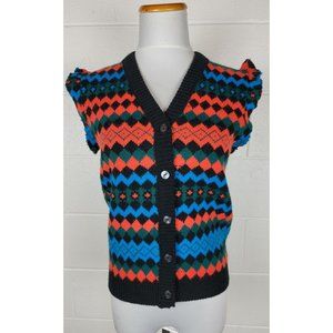 Vintage Charlie's Girls Erika‎ Elias Geometric Sleeveless Ruffle Sweater Vest M